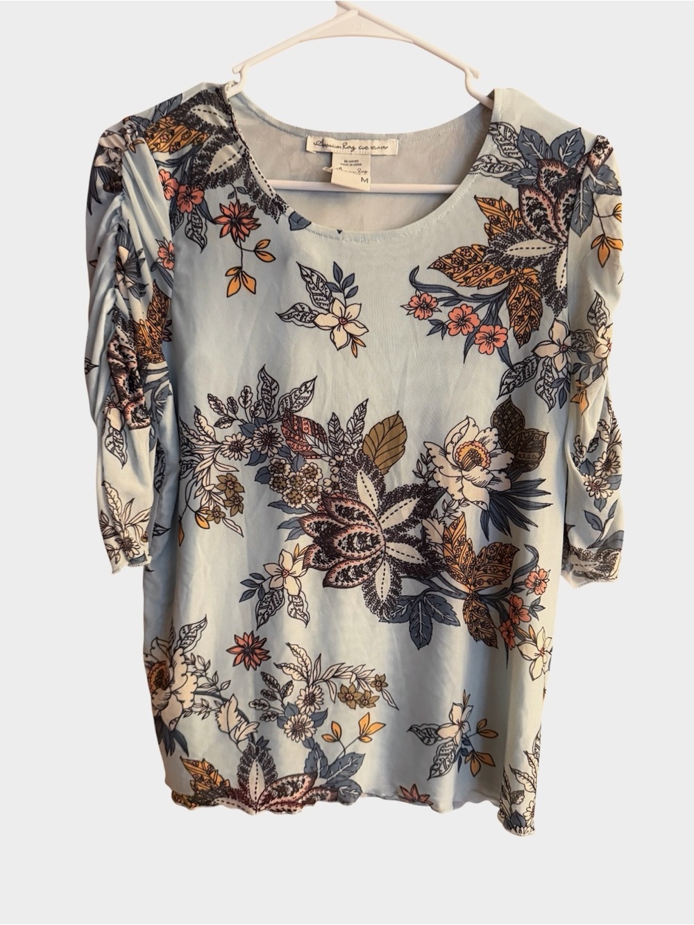 American Rag Cie Light Blue Floral Scoop Neck Women's Top